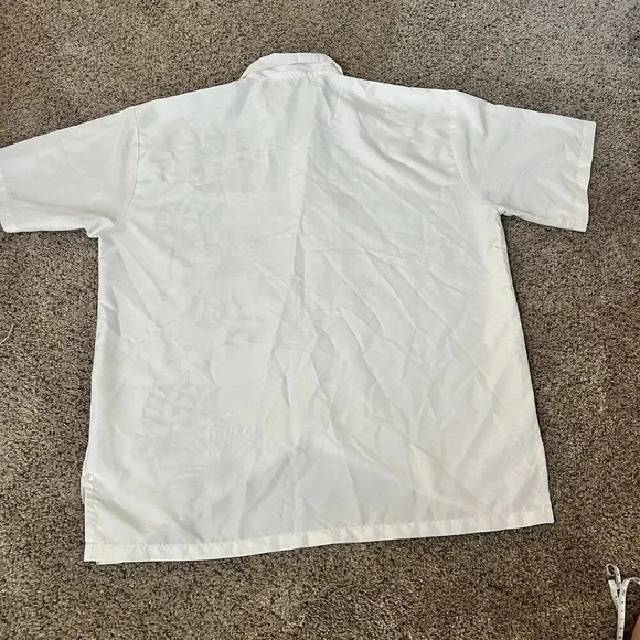 Makani Hawaii Shirt Mens Large White B&W Floral Microfiber Hawaiian Aloha Tribal - Picture 5 of 9